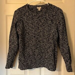 LL Bean Black Cotton Ragg Marled Petite Crewneck Sweater